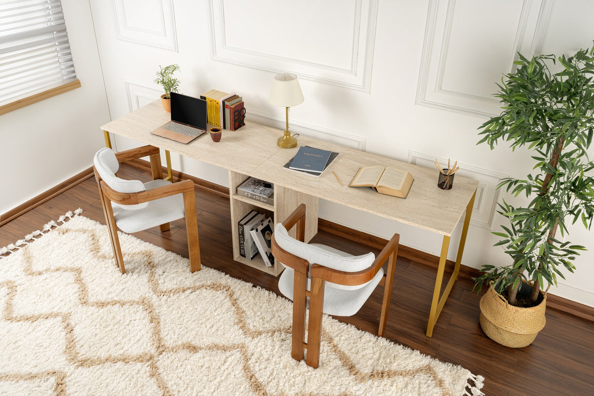 Γραφείο Metsovo Με Ράφια Travertine - Χρυσό 240x60x74 εκ. Μελαμίνης