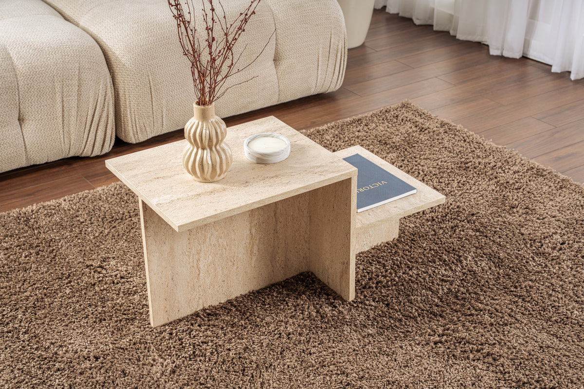 Τραπεζάκι Σαλονιού Pouri Travertine 80x40x40 εκ. Μελαμίνης