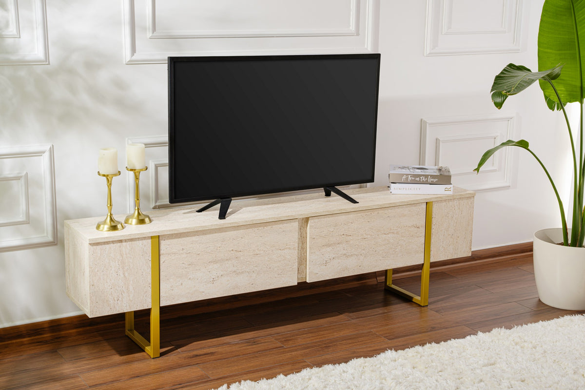 Έπιπλο Τηλεόρασης Volax Travertine - Χρυσό 180x30x50 εκ. Μελαμίνης