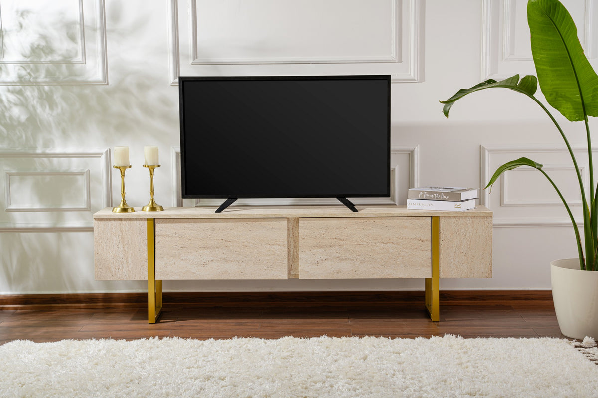 Έπιπλο Τηλεόρασης Volax Travertine - Χρυσό 180x30x50 εκ. Μελαμίνης