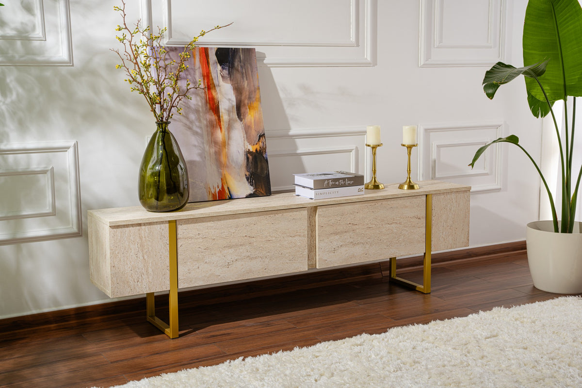 Έπιπλο Τηλεόρασης Volax Travertine - Χρυσό 180x30x50 εκ. Μελαμίνης