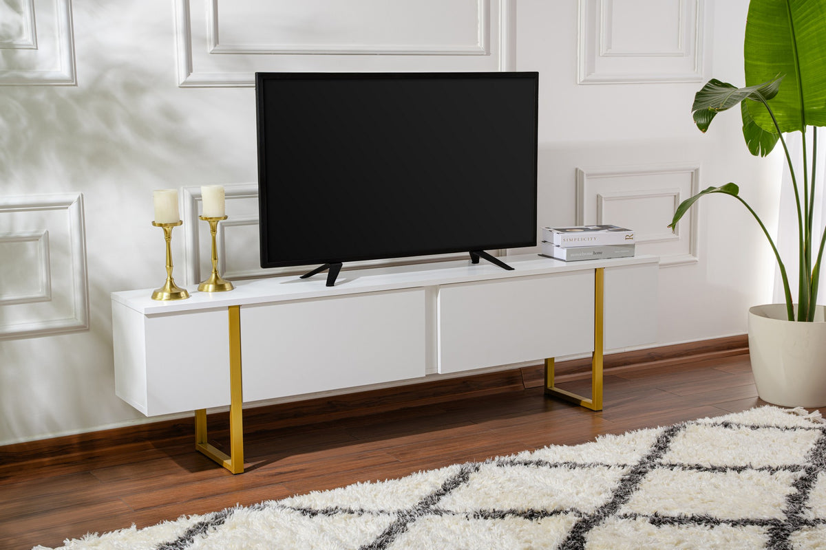Έπιπλο Τηλεόρασης Volax Λευκό - Χρυσό 180x30x50 εκ. Μελαμίνης