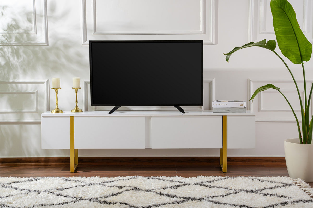 Έπιπλο Τηλεόρασης Volax Λευκό - Χρυσό 180x30x50 εκ. Μελαμίνης