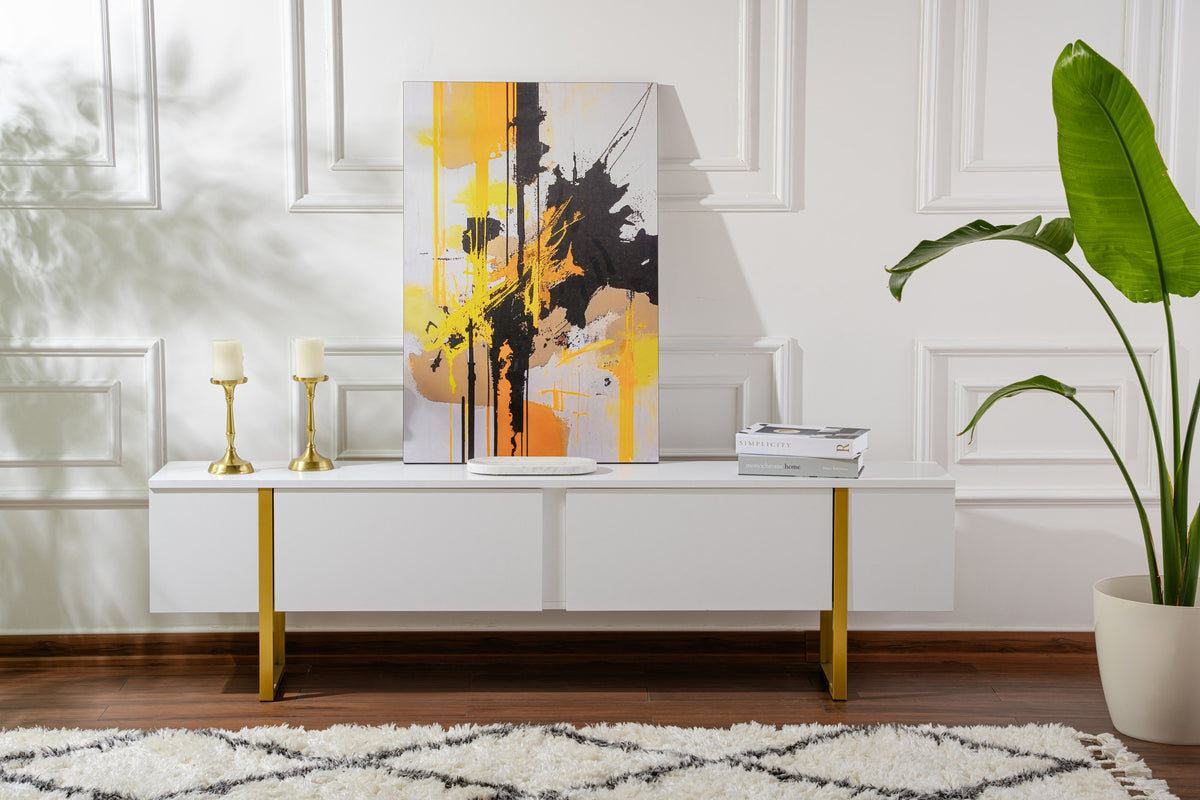 Έπιπλο Τηλεόρασης Volax Λευκό - Χρυσό 180x30x50 εκ. Μελαμίνης