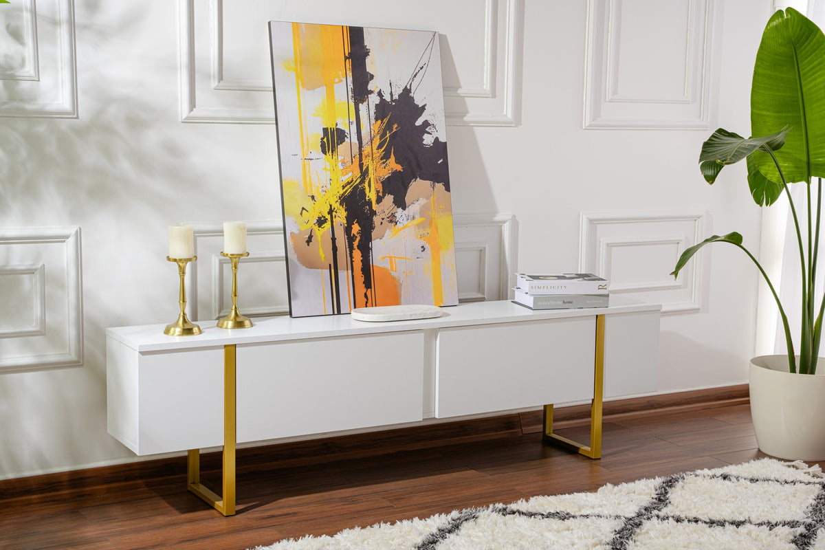 Έπιπλο Τηλεόρασης Volax Λευκό - Χρυσό 180x30x50 εκ. Μελαμίνης