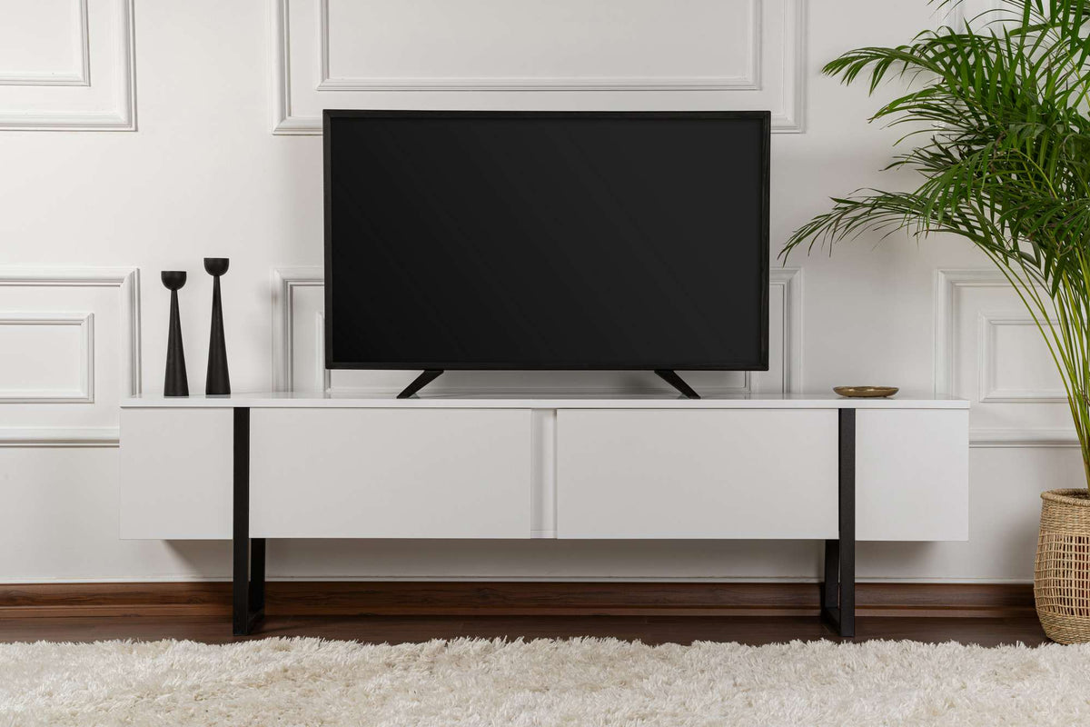 Έπιπλο Τηλεόρασης Volax Λευκό - Μαύρο 180x30x45 εκ. Μελαμίνης