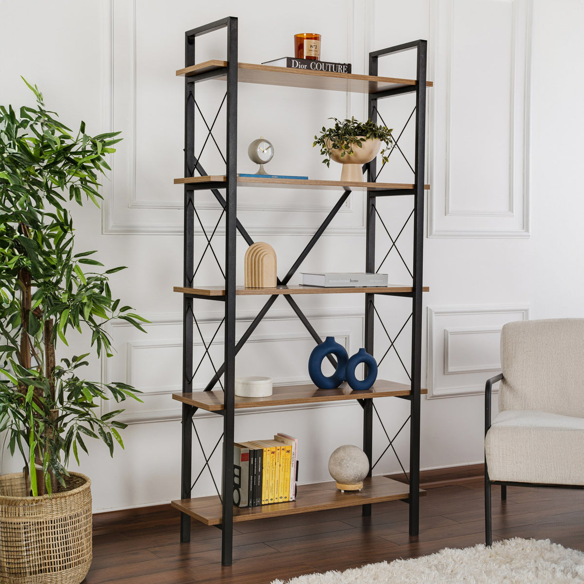 Βιβλιοθήκη Aedipsos Καρυδί Venezia - Μαύρο 90x34x180 εκ. Μελαμίνης