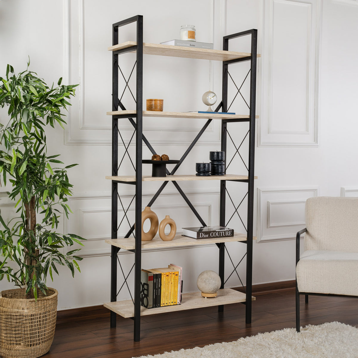 Βιβλιοθήκη Aedipsos Travertine - Μαύρο 90x34x180 εκ. Μελαμίνης