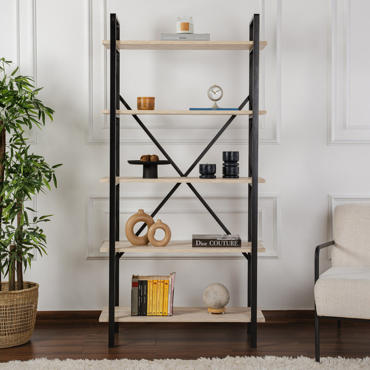 Βιβλιοθήκη Aedipsos Travertine - Μαύρο 90x34x180 εκ. Μελαμίνης