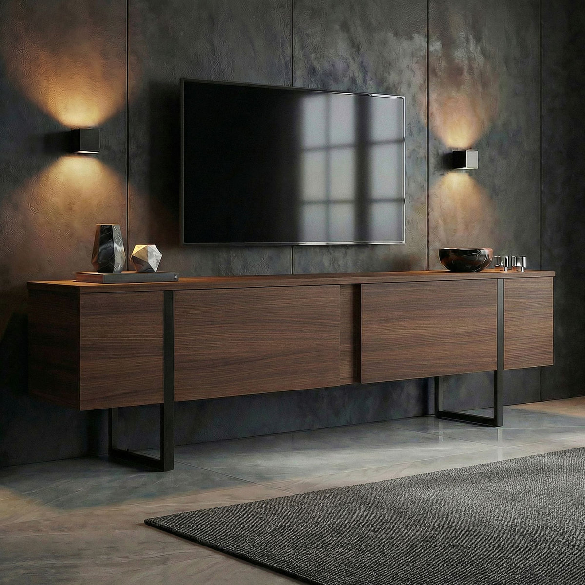 Έπιπλο Τηλεόρασης Seralia Καρυδί Milano - Μαύρο 180x30x50 εκ. Μελαμίνης