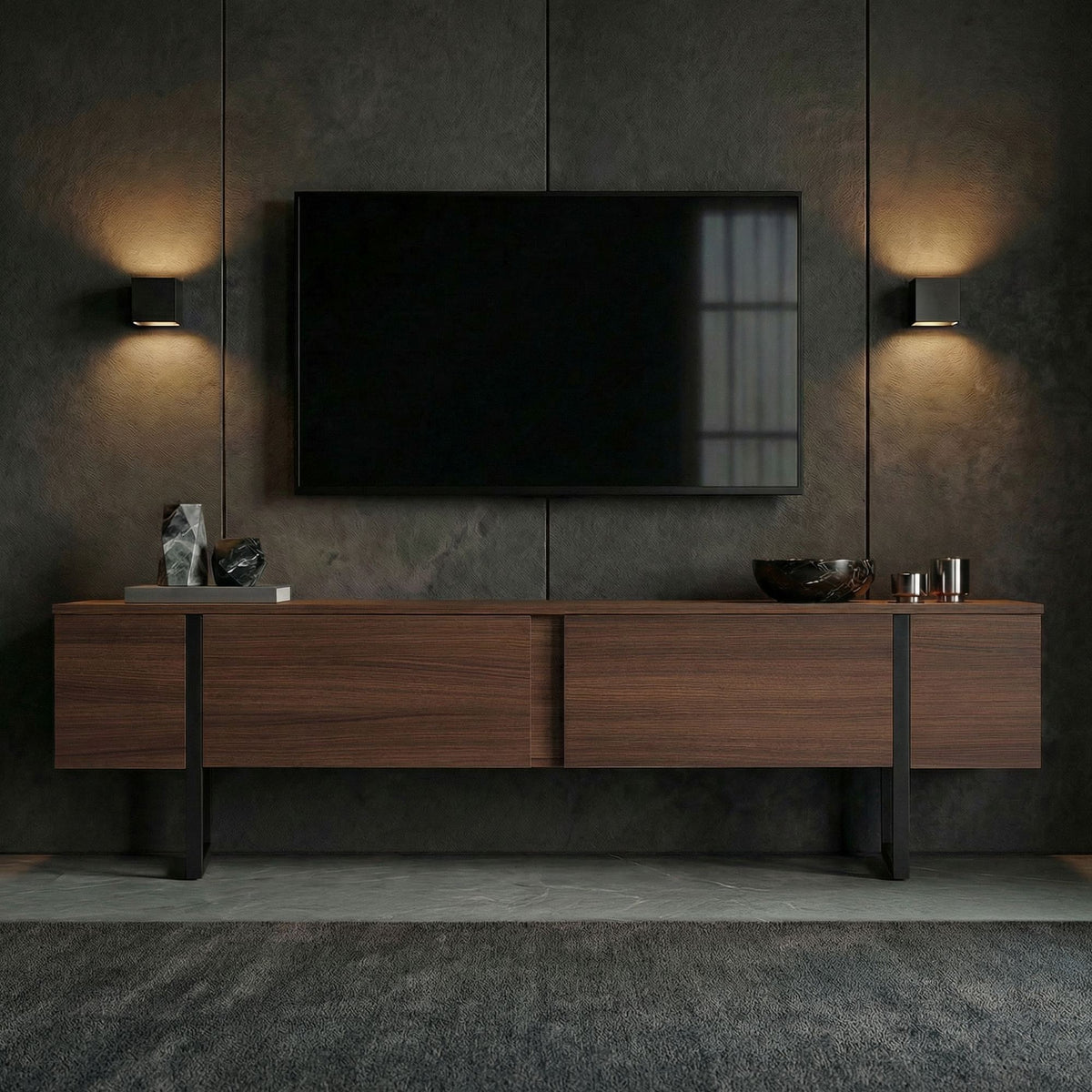 Έπιπλο Τηλεόρασης Seralia Καρυδί Milano - Μαύρο 180x30x50 εκ. Μελαμίνης