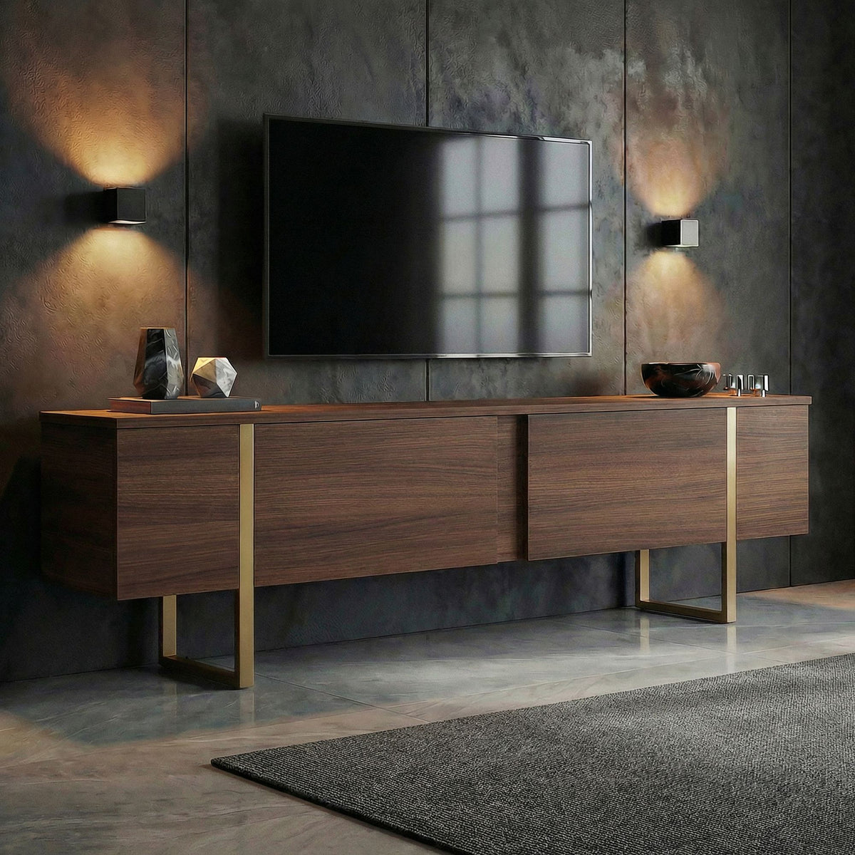 Έπιπλο Τηλεόρασης Seralia Καρυδί Milano - Χρυσό 180x30x50 εκ. Μελαμίνης