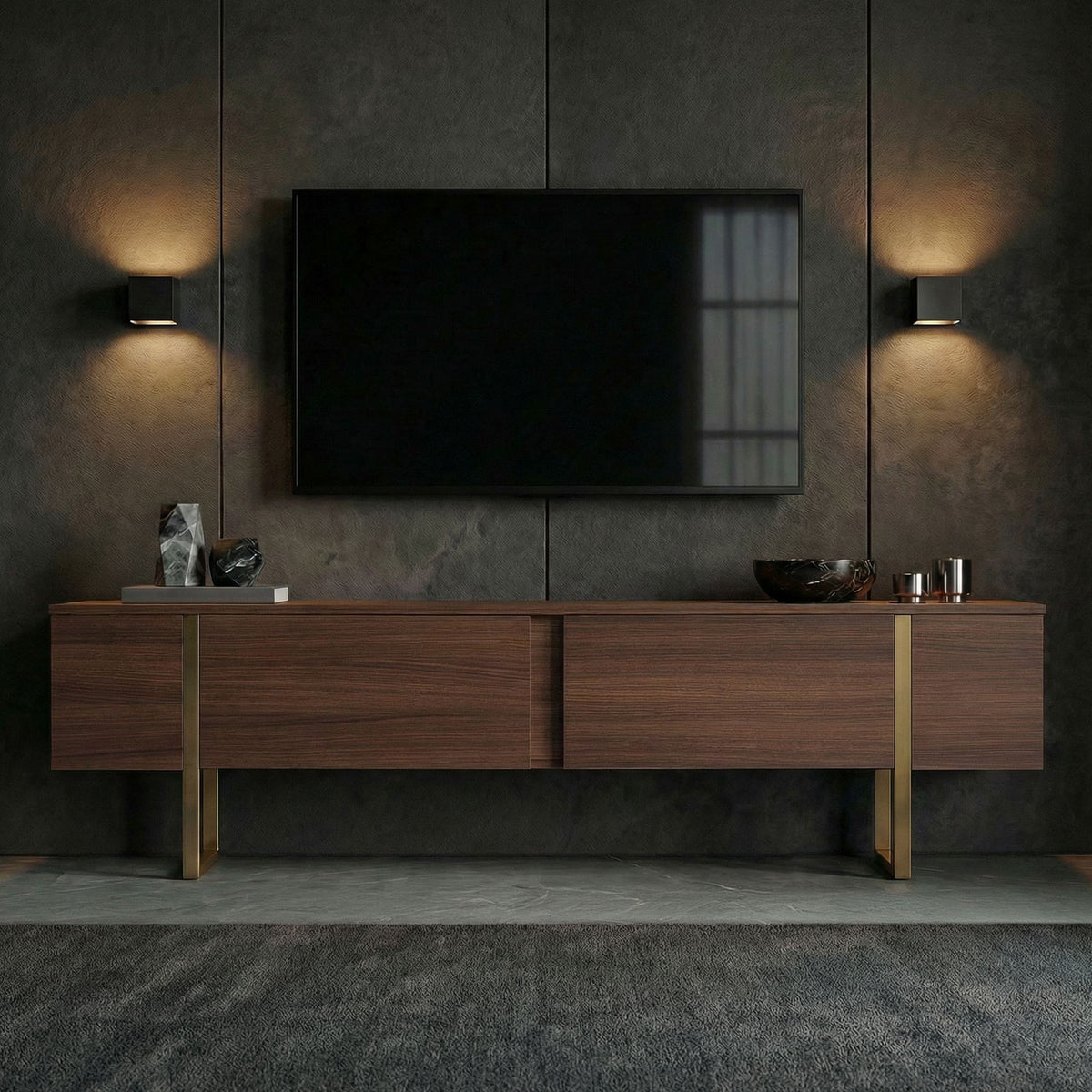 Έπιπλο Τηλεόρασης Seralia Καρυδί Milano - Χρυσό 180x30x50 εκ. Μελαμίνης