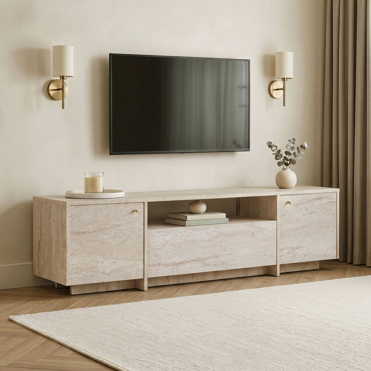 Έπιπλο Τηλεόρασης Gialiskari Travertine 180x35x46 εκ. Μελαμίνης