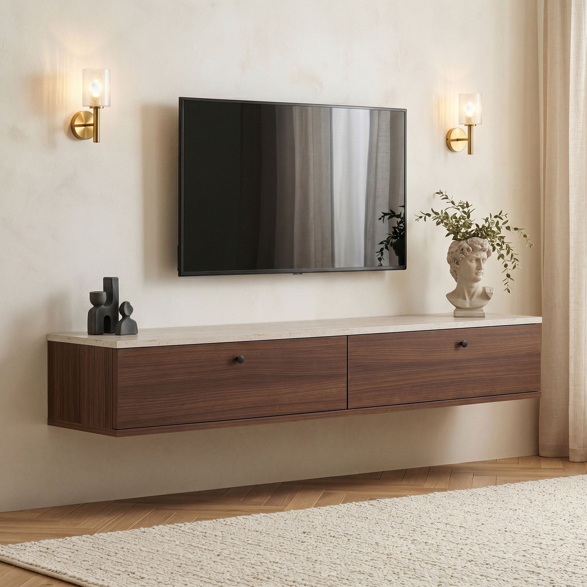 Έπιπλο Τηλεόρασης Valsamata Travertine - Καρυδί Milano 160x25x25 εκ. Μελαμίνης