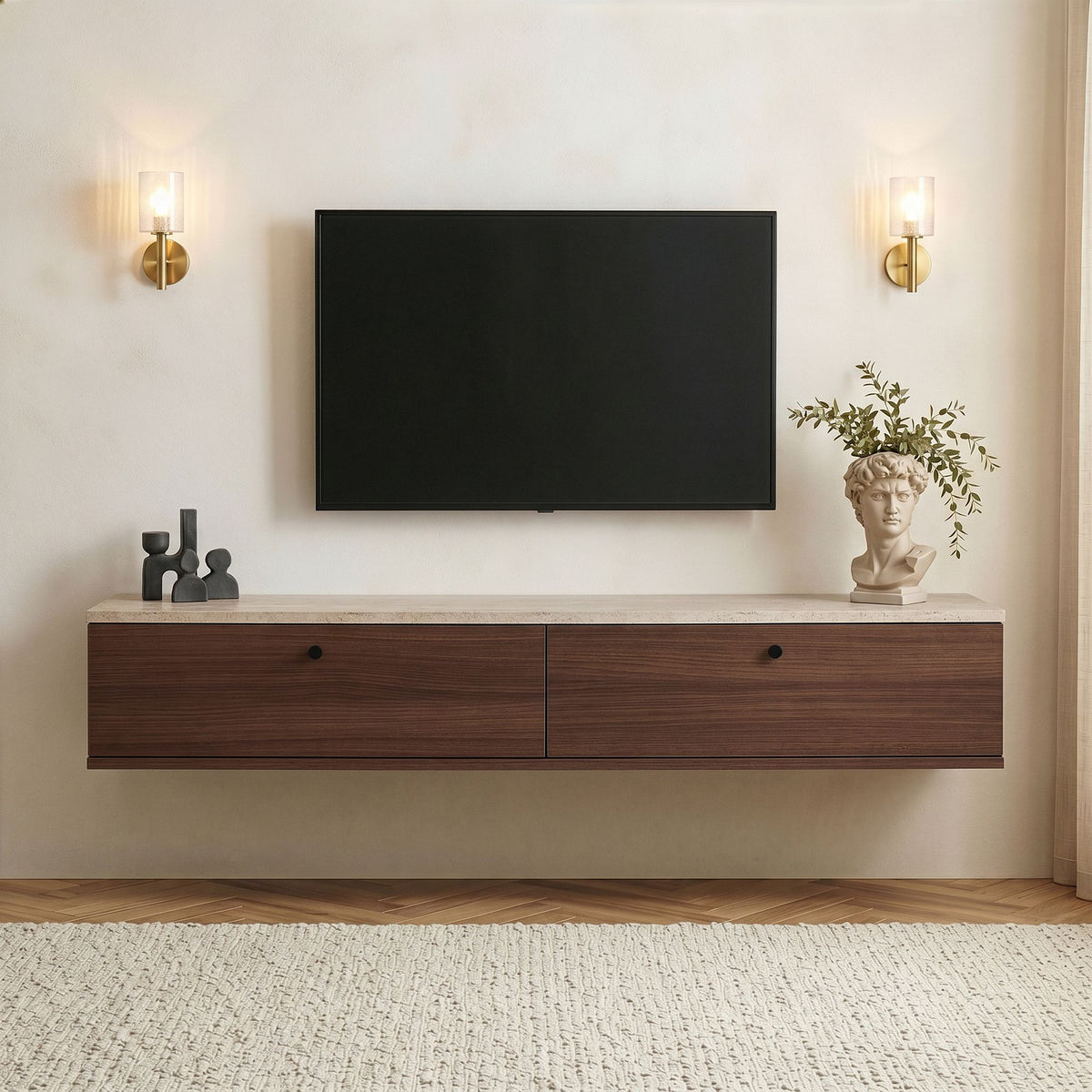 Έπιπλο Τηλεόρασης Valsamata Travertine - Καρυδί Milano 160x25x25 εκ. Μελαμίνης