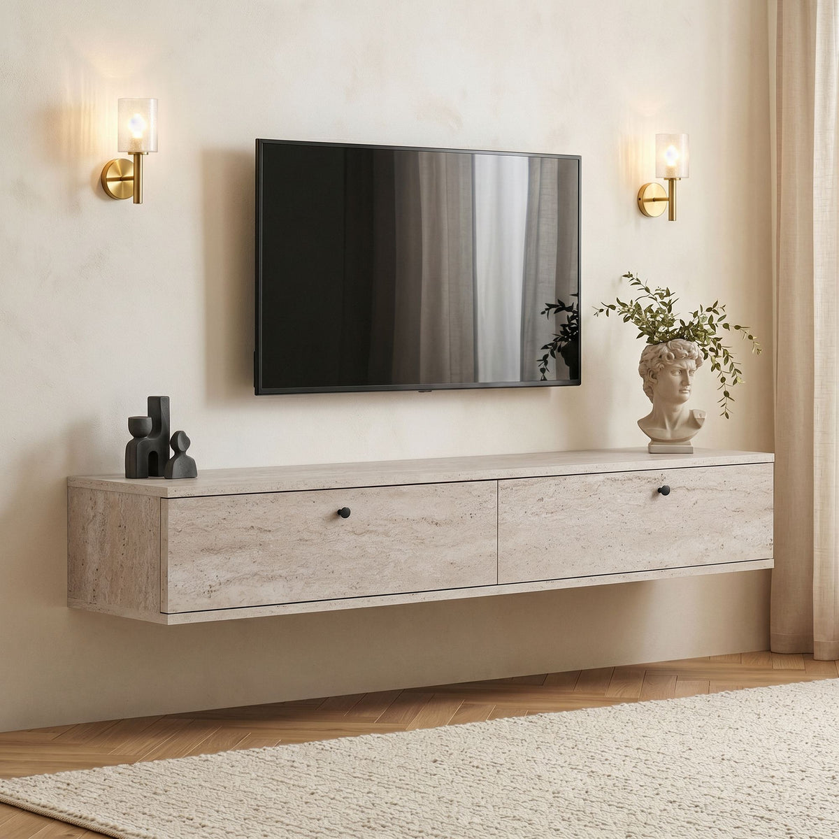 Έπιπλο Τηλεόρασης Valsamata Travertine 160x25x25 εκ. Μελαμίνης