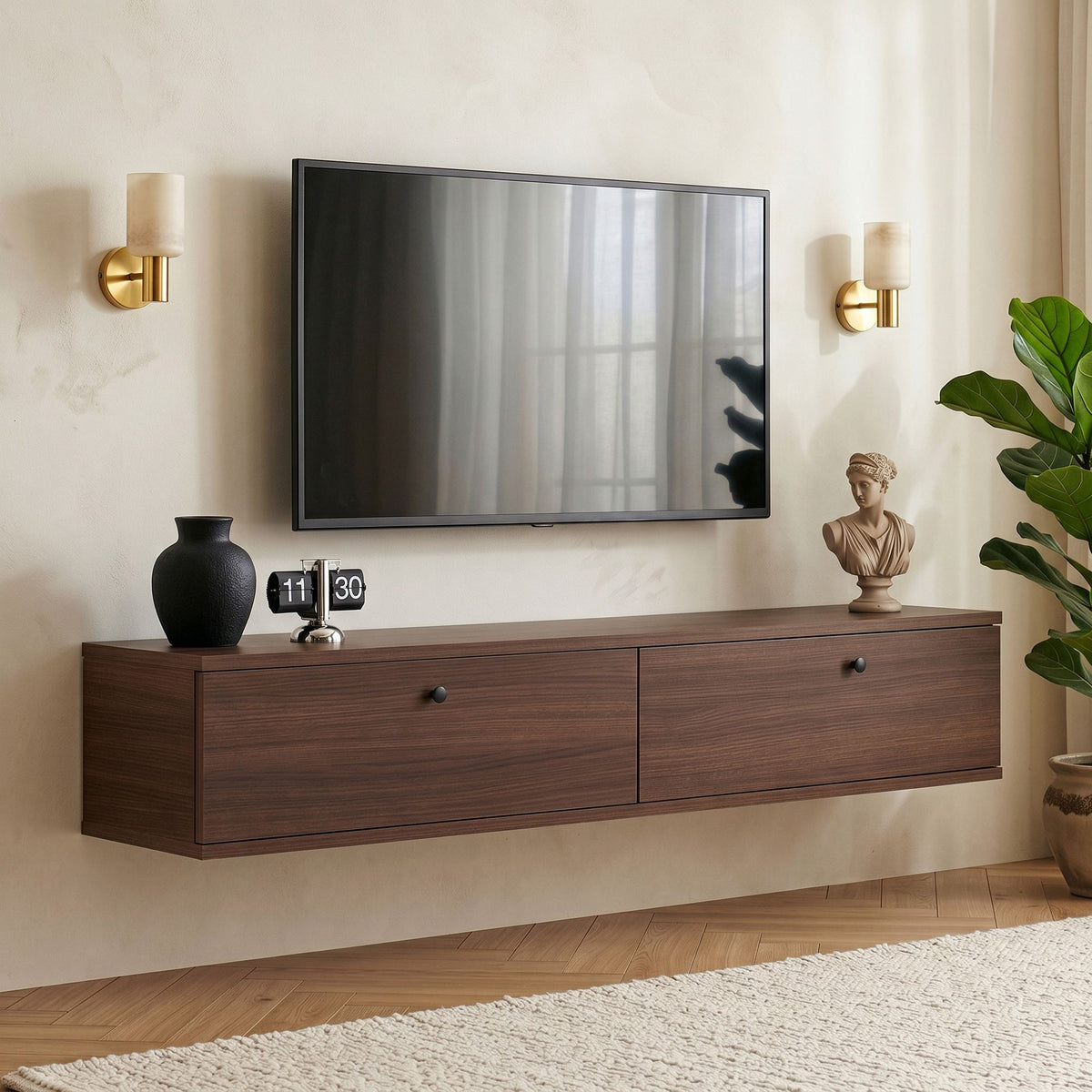 Έπιπλο Τηλεόρασης Tzia Καρυδί Milano 140x25x25 εκ. Μελαμίνης