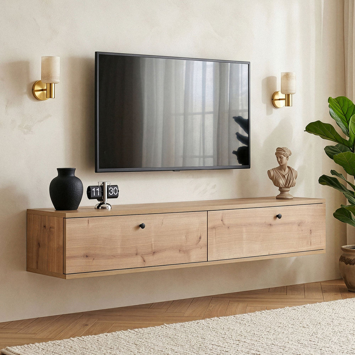 Έπιπλο Τηλεόρασης Tzia Δρυς Sapphire 140x25x25 εκ. Μελαμίνης