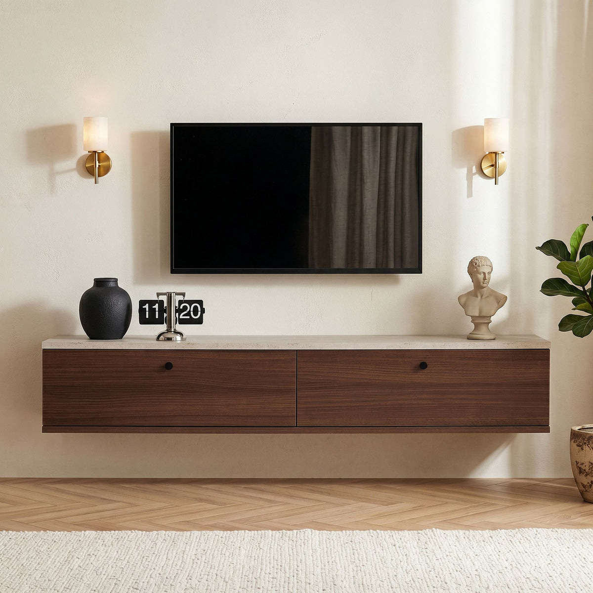 Έπιπλο Τηλεόρασης Tzia Travertine - Καρυδί Milano 140x25x25 εκ. Μελαμίνης