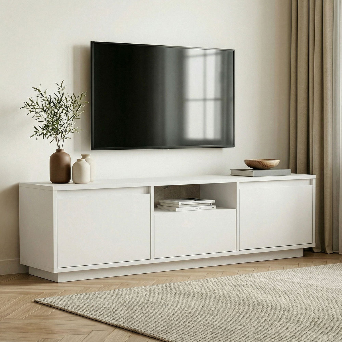 Έπιπλο Τηλεόρασης Glyfada Φυσικό Λευκό 160x30x42 εκ. Μελαμίνης