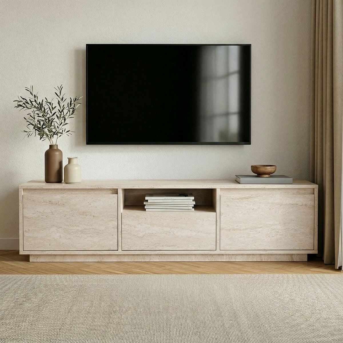 Έπιπλο Τηλεόρασης Glyfada Travertine 160x30x42 εκ. Μελαμίνης