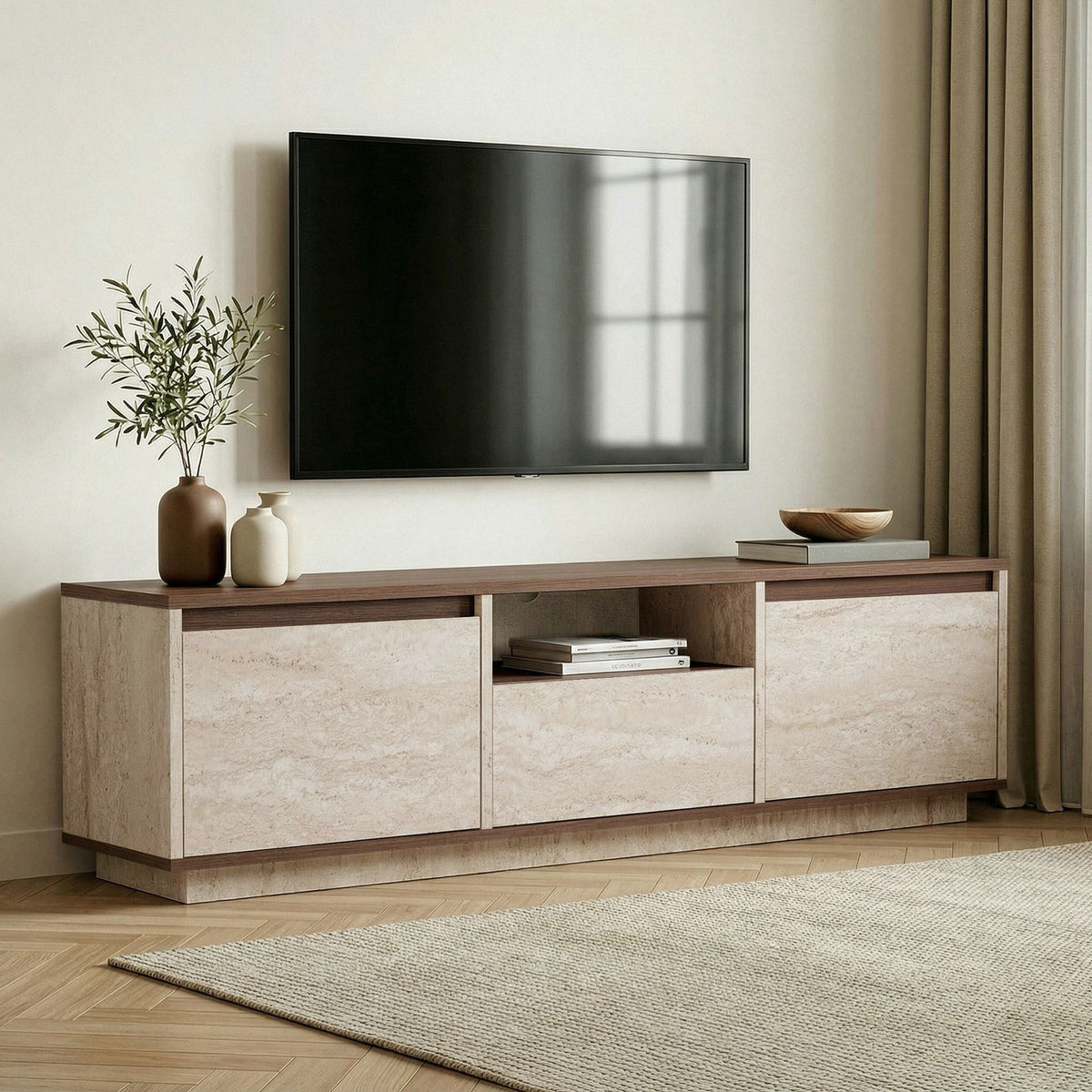 Έπιπλο Τηλεόρασης Glyfada Travertine - Καρυδί Milano 160x30x42 εκ. Μελαμίνης