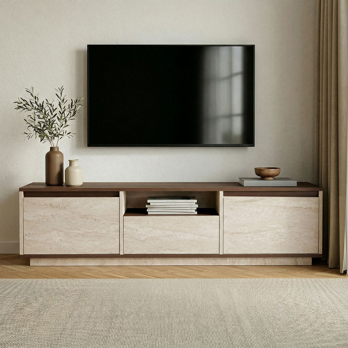 Έπιπλο Τηλεόρασης Glyfada Travertine - Καρυδί Milano 160x30x42 εκ. Μελαμίνης