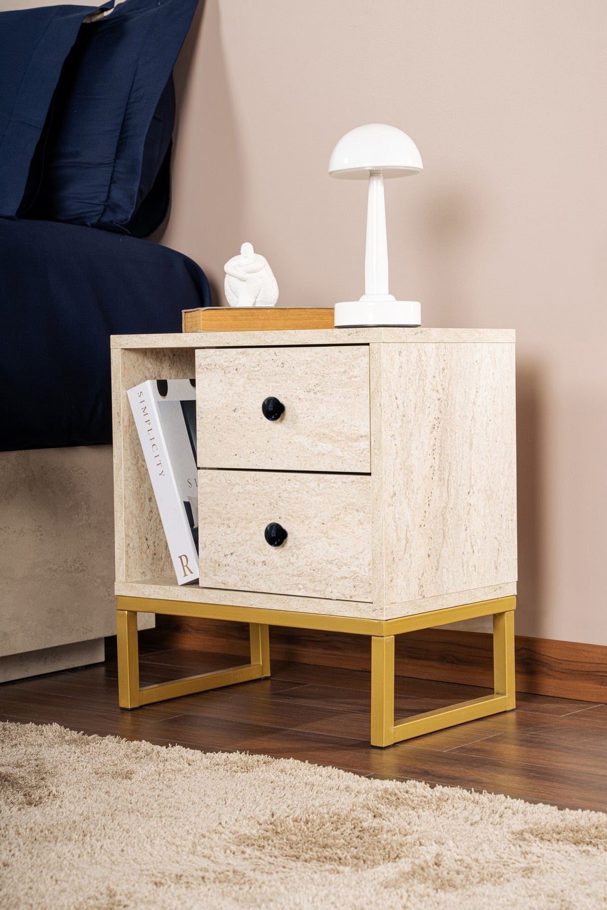 Κομοδίνο Anafiotika Travertine - Χρυσό 45x30x50 εκ. Μελαμίνης