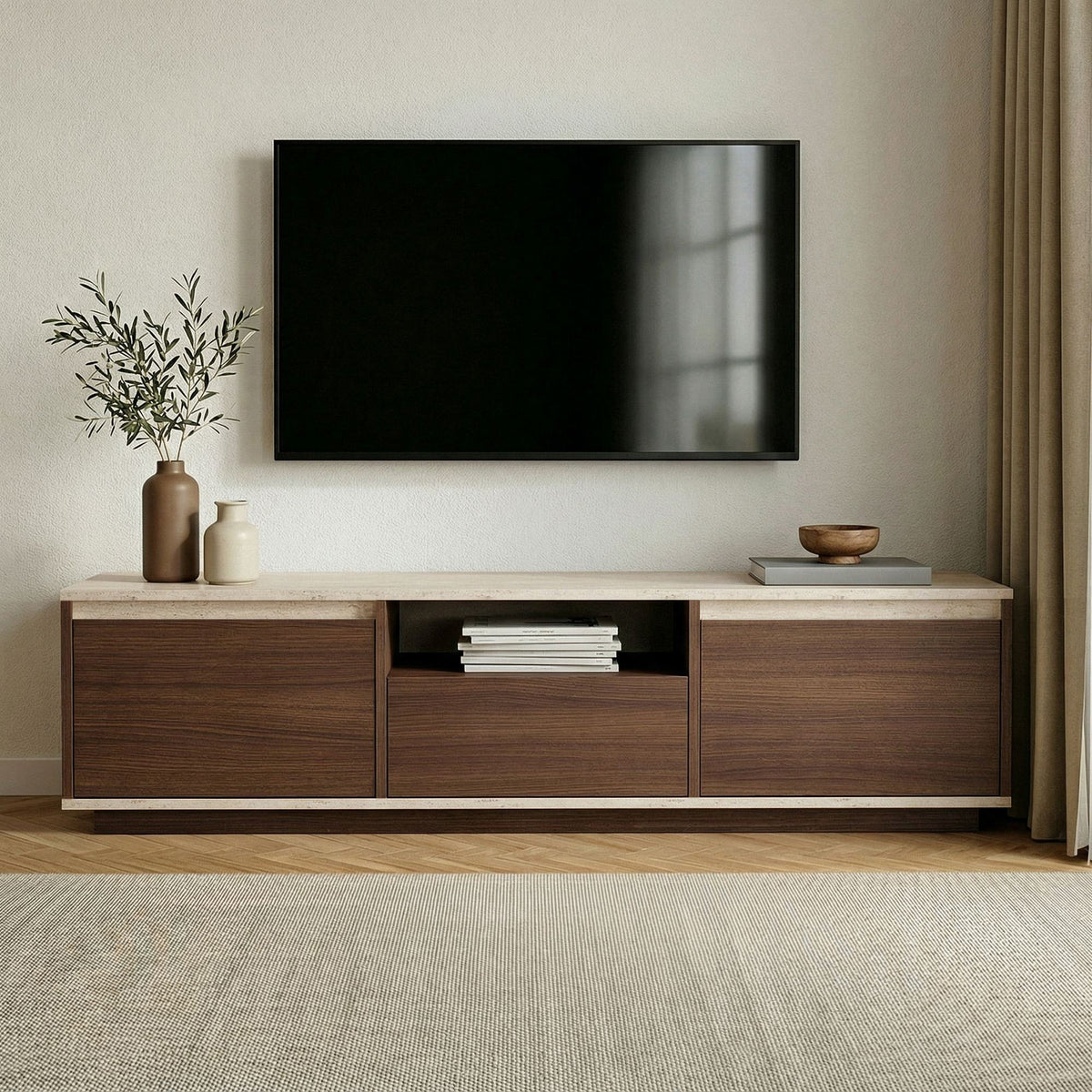 Έπιπλο Τηλεόρασης Glyfada Καρυδί Milano - Travertine 160x30x42 εκ. Μελαμίνης