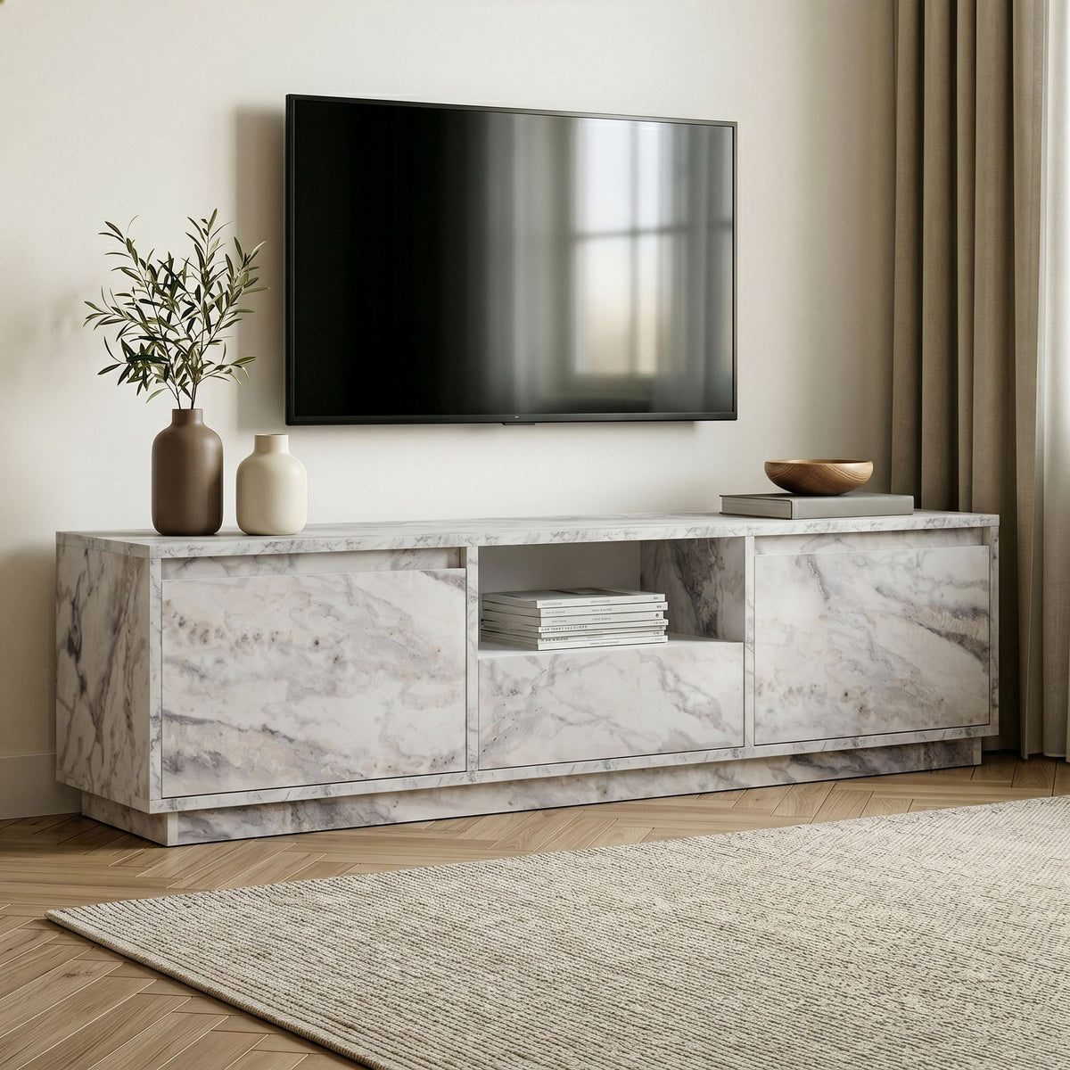 Έπιπλο Τηλεόρασης Kastraki Μάρμαρο Fressia 160x30x42 εκ. Μελαμίνης V2