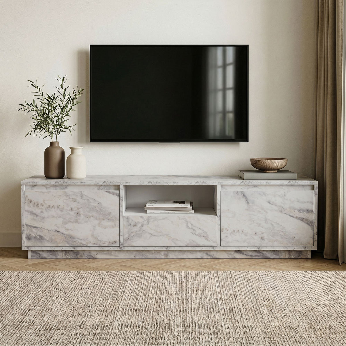Έπιπλο Τηλεόρασης Kastraki Μάρμαρο Fressia 160x30x42 εκ. Μελαμίνης V2