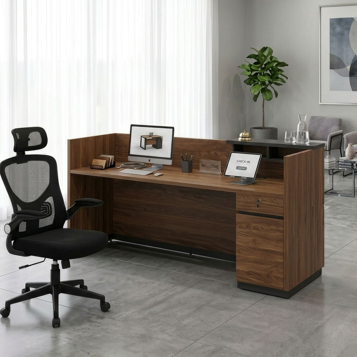 Γραφείο reception επαγγελματικό Oscar  καρυδί-ανθρακί 180x65x110εκ - Pakobazaar