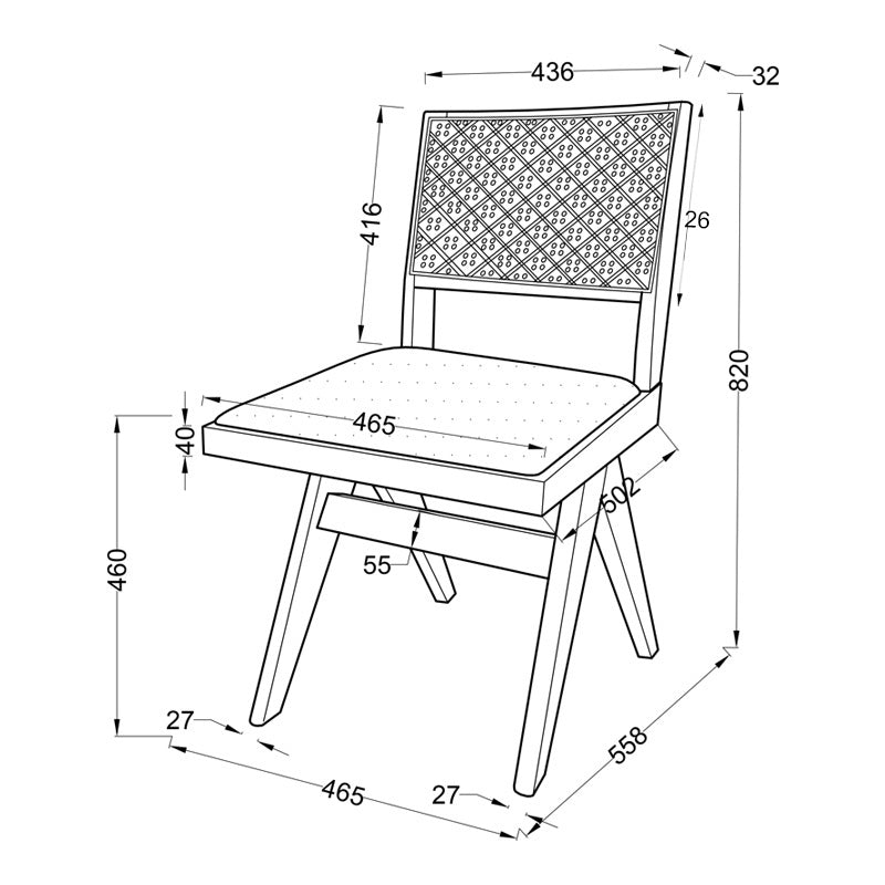 Καρέκλα Winslow  ξύλο rubberwood ανοικτό καρυδί-pvc rattan φυσικό-ύφασμα γκρι - Pakobazaar