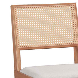 Καρέκλα Winslow  ξύλο rubberwood ανοικτό καρυδί-pvc rattan φυσικό-ύφασμα γκρι - Pakobazaar