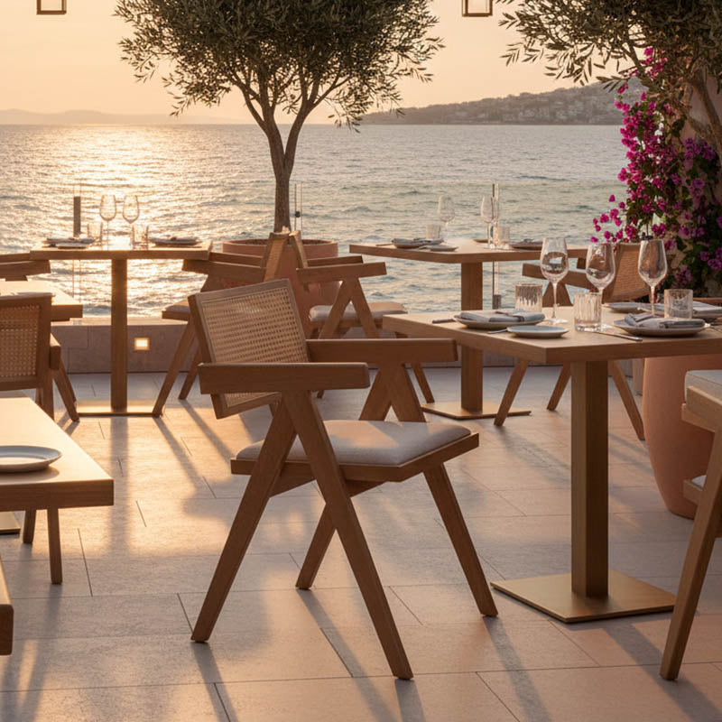 Πολυθρόνα Winslow  ξύλο rubberwood ανοικτό καρυδί-pvc rattan φυσικό-ύφασμα γκρι - Pakobazaar