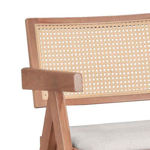 Πολυθρόνα Winslow  ξύλο rubberwood ανοικτό καρυδί-pvc rattan φυσικό-ύφασμα γκρι - Pakobazaar