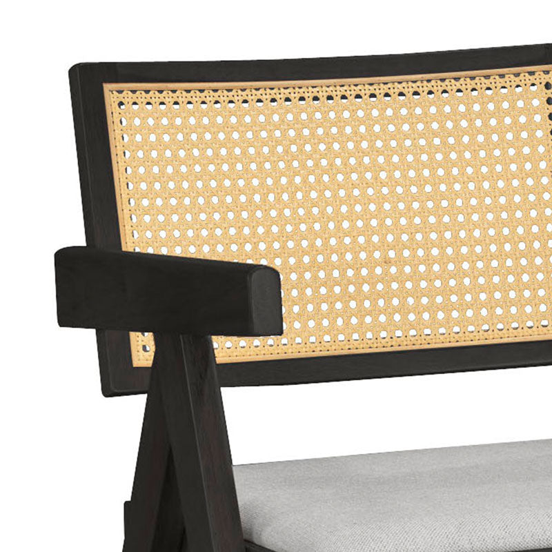 Πολυθρόνα Winslow  ξύλο rubberwood μαύρο-pvc rattan φυσικό-ύφασμα γκρι - Pakobazaar