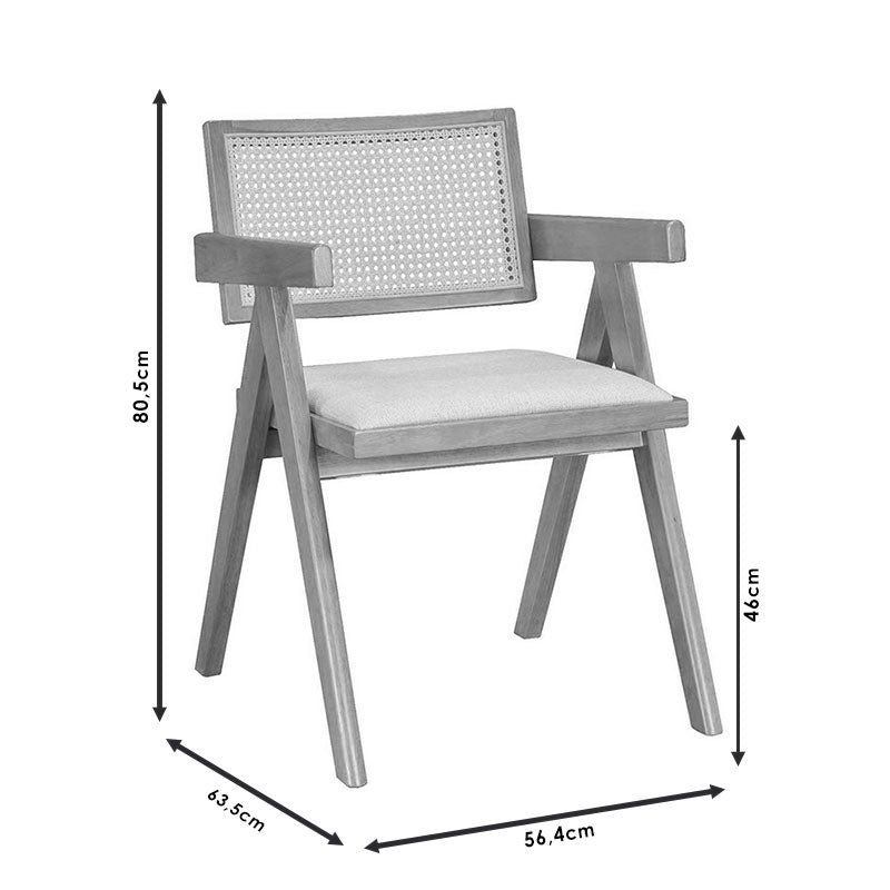Πολυθρόνα Winslow  ξύλο rubberwood μαύρο-pvc rattan φυσικό-ύφασμα γκρι - Pakobazaar