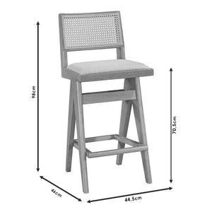 Σκαμπό bar Winslow  ξύλο rubberwood ανοικτό καρυδί-pvc rattan φυσικό-ύφασμα γκρι 44.5x46x98εκ - Image 5