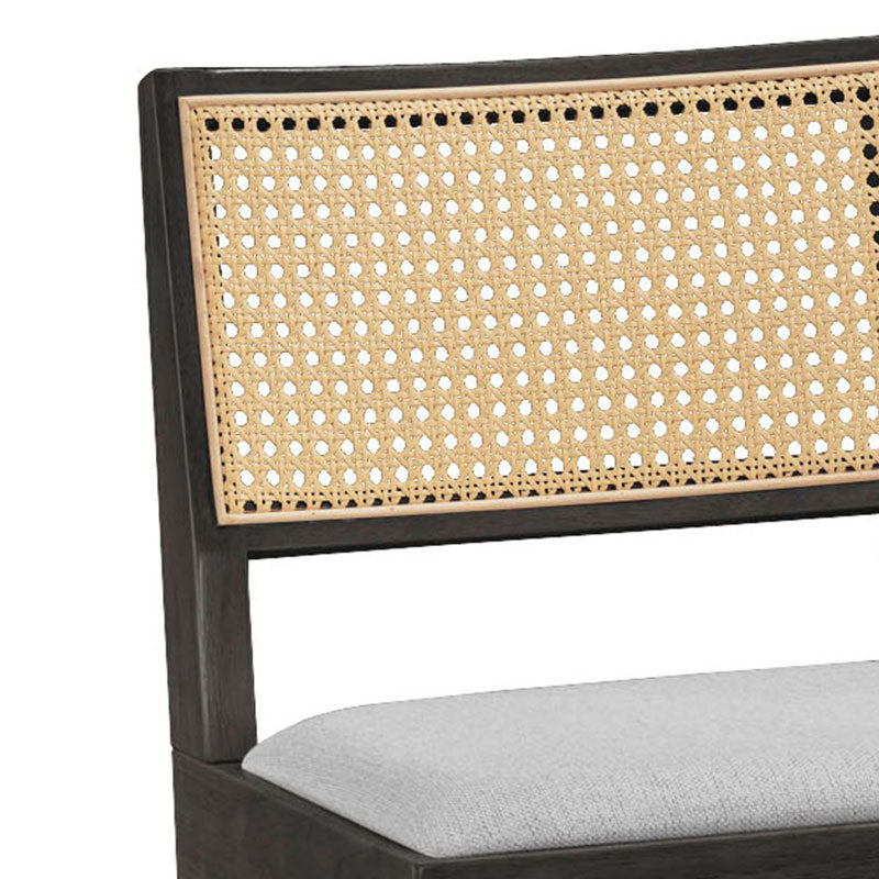Σκαμπό bar Winslow  ξύλο rubberwood μαύρο-pvc rattan φυσικό-ύφασμα γκρι 44.5x46x98εκ - Image 2