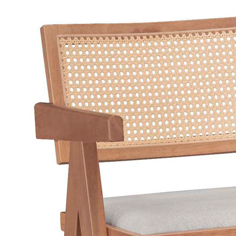 Σκαμπό bar Winslow  ξύλο rubberwood ανοικτό καρυδί-pvc rattan φυσικό-ύφασμα γκρι - Pakobazaar