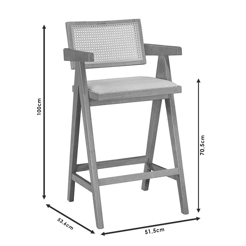 Σκαμπό bar Winslow  ξύλο rubberwood μαύρο-pvc rattan φυσικό-ύφασμα γκρι - Pakobazaar