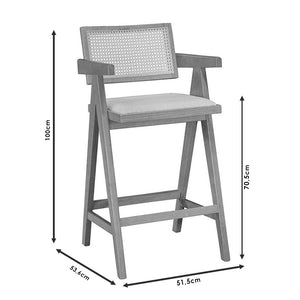 Σκαμπό bar Winslow  ξύλο rubberwood μαύρο-pvc rattan φυσικό-ύφασμα γκρι - Pakobazaar