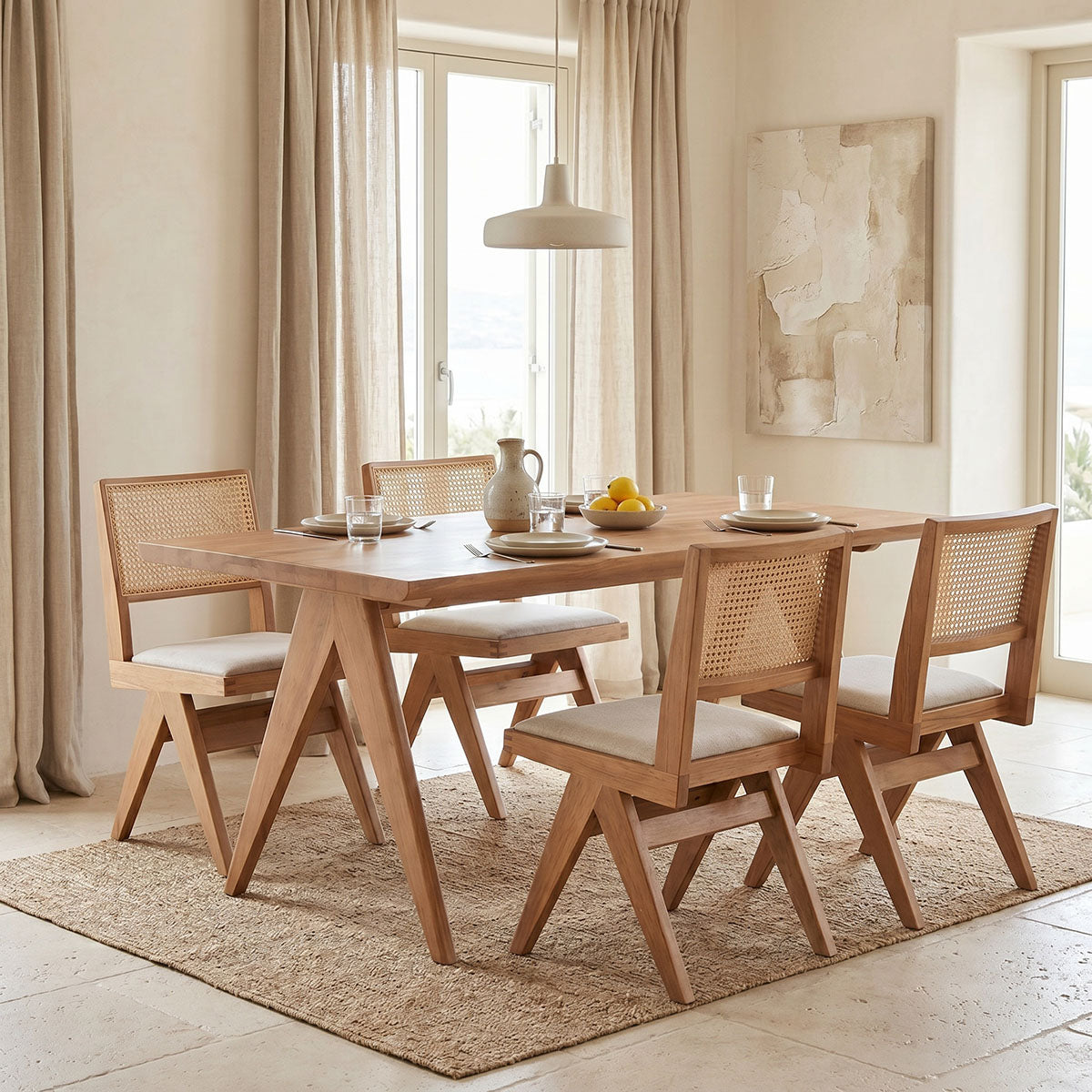 Τραπεζαρία Winslow  σετ 5τεμ ξύλο rubberwood ανοιχτό καρυδί 160x85x75εκ - Pakobazaar