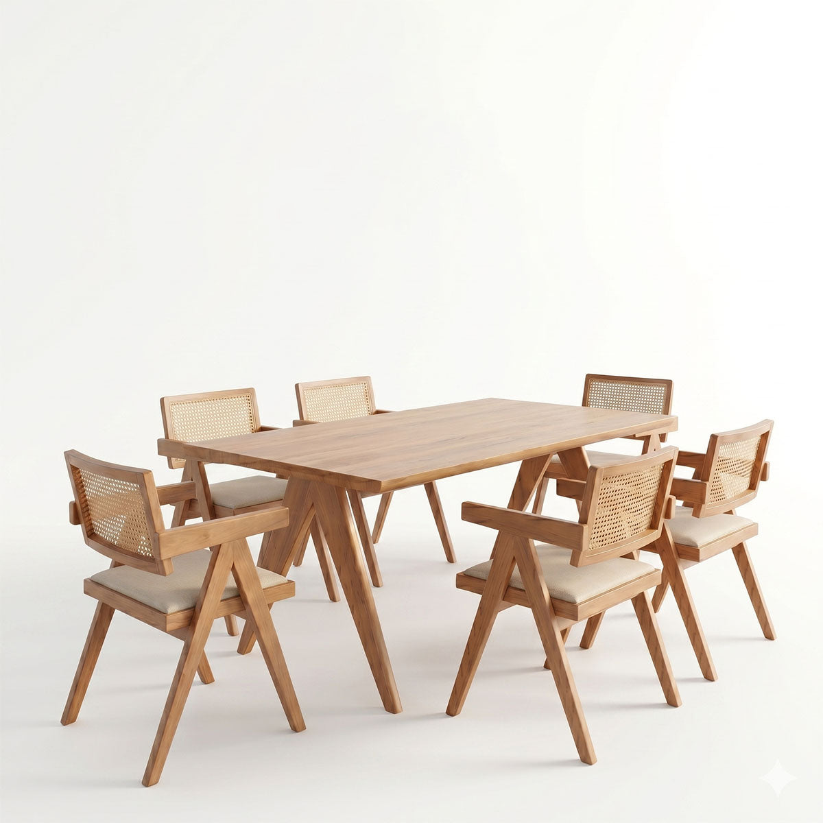 Τραπεζαρία Winslow Ι  σετ 7τεμ ξύλο rubberwood ανοιχτό καρυδί 160x85x75εκ - Pakobazaar