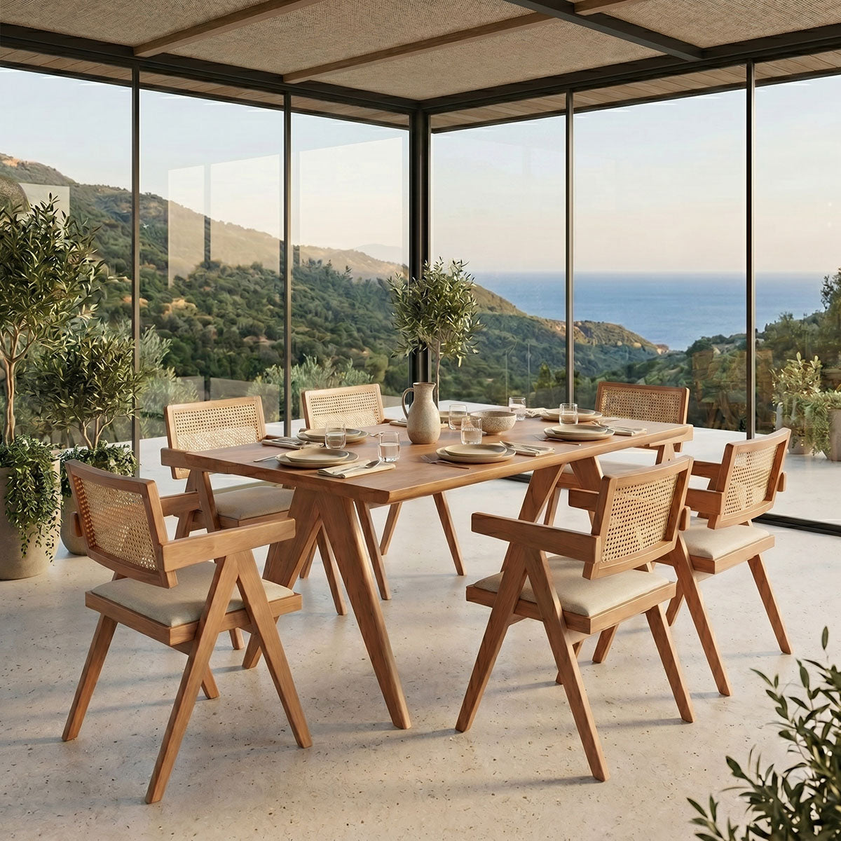 Τραπεζαρία Winslow Ι  σετ 7τεμ ξύλο rubberwood ανοιχτό καρυδί 160x85x75εκ - Pakobazaar