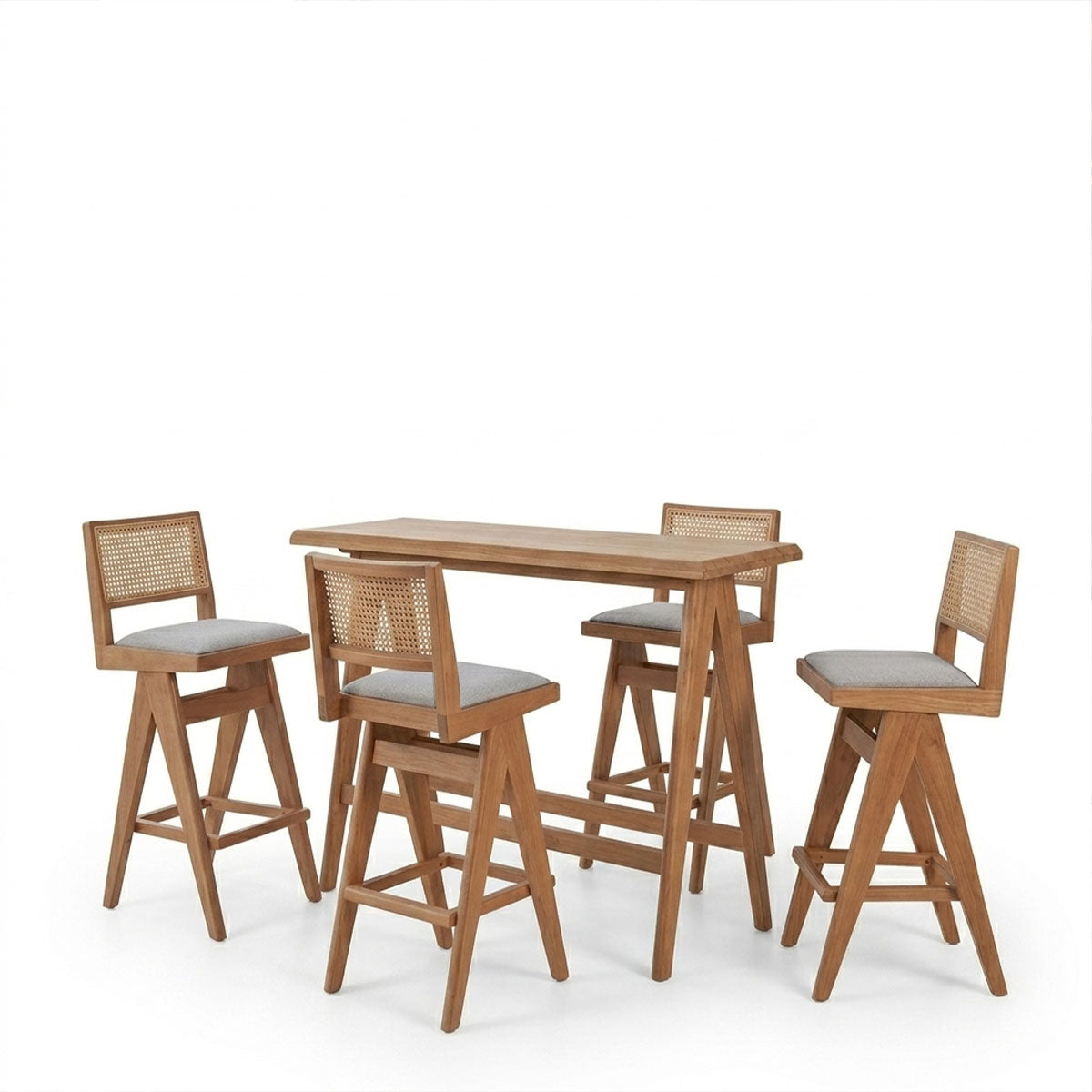 Τραπεζαρία μπαρ Winslow  σετ 5τεμ ξύλο rubberwood ανοιχτό καρυδί 120x45x100εκ - Pakobazaar