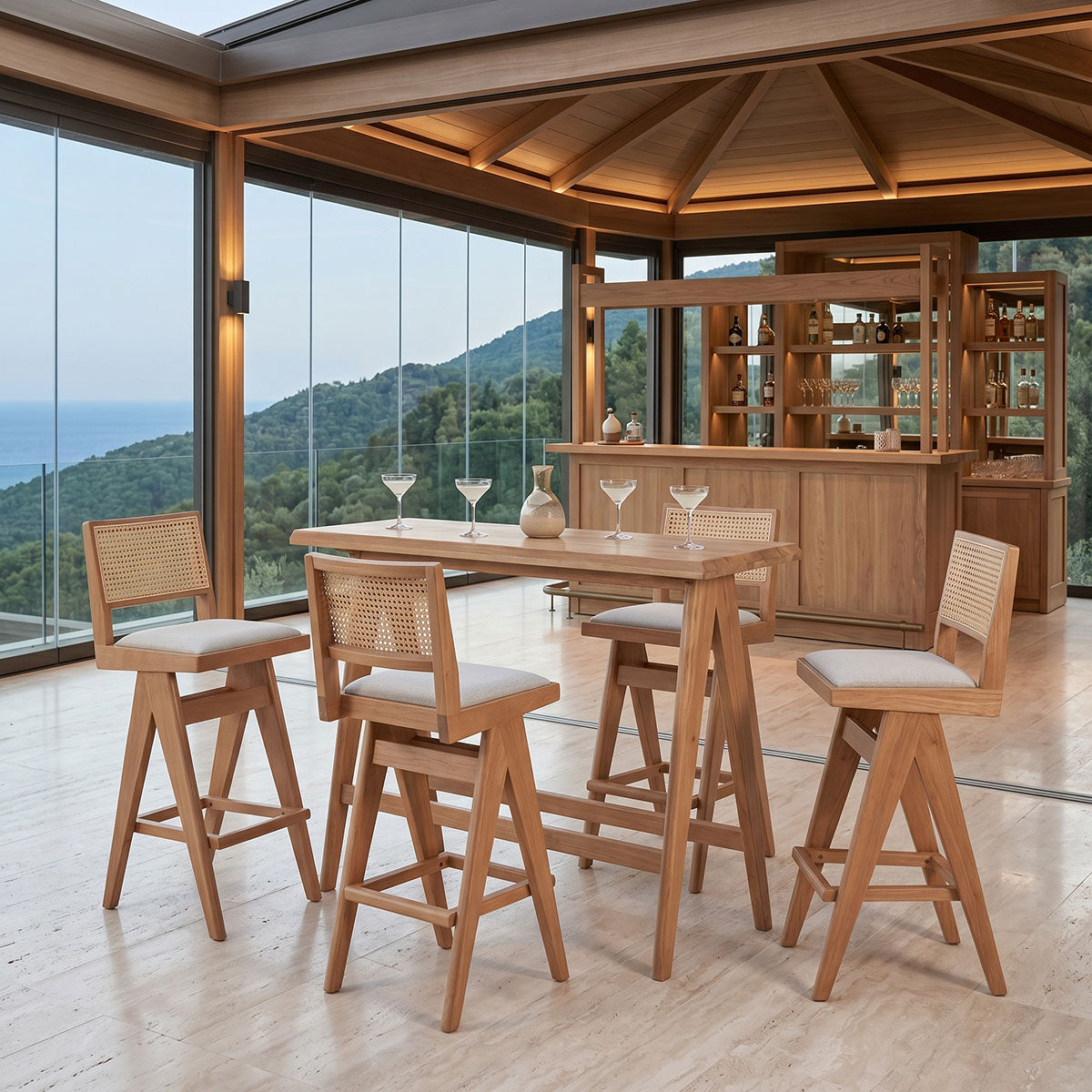 Τραπεζαρία μπαρ Winslow  σετ 5τεμ ξύλο rubberwood ανοιχτό καρυδί 120x45x100εκ - Pakobazaar