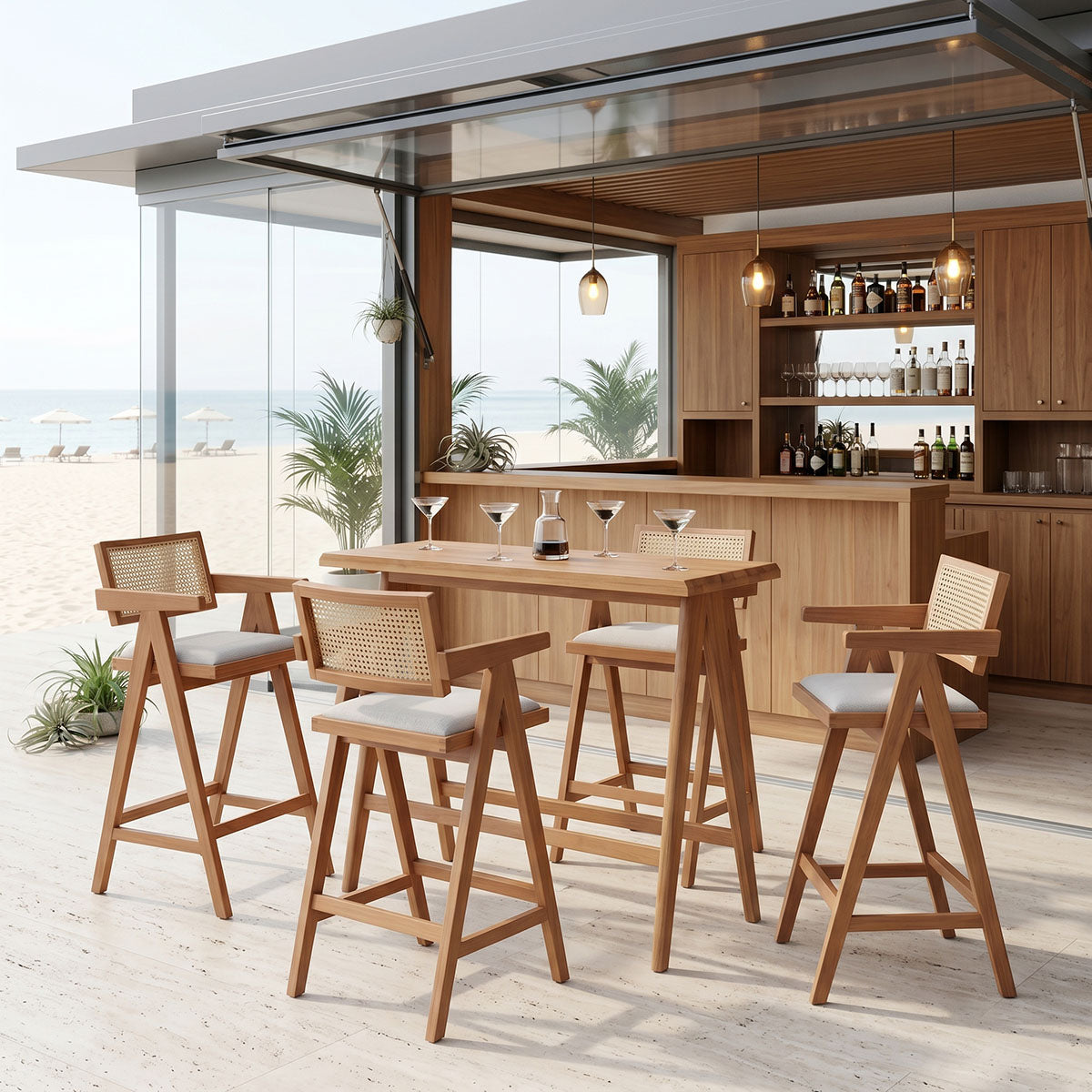 Τραπεζαρία μπαρ Winslow I  σετ 5τεμ ξύλο rubberwood ανοιχτό καρυδί 120x45x100εκ - Pakobazaar
